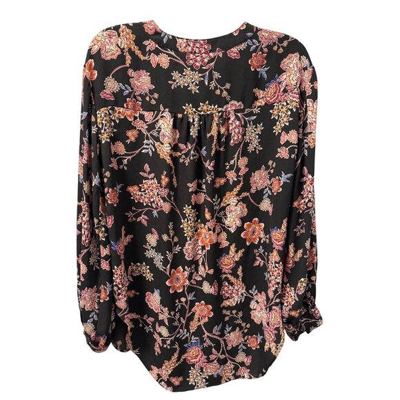 Maurices Womens Floral Blouse Sz Medium 3/4 Sleeve Black & Multicolor V-Neck - Picture 11 of 12